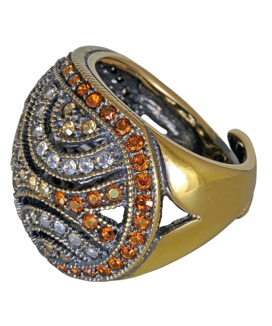 Anillo oro vintage con cristales Swarovski fabricado en plata de ley Anillo clásico oro vintage con cristales Swarovski fabricado en plata de ley