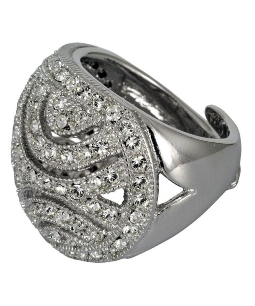 Anillo clásico para novia de plata de ley rodinada con Swarovski Elements