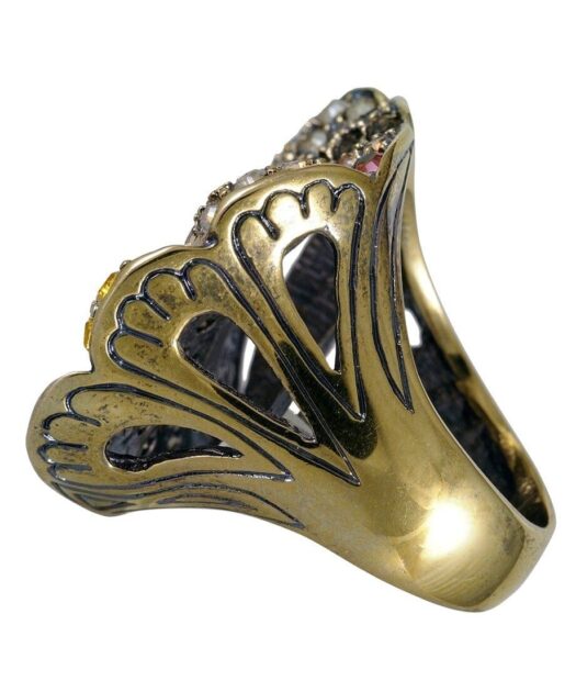 Anillo concha oro amarillo de plata con cristales de colores