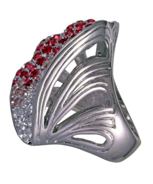 Anillo concha roja y blanca de plata rodinada con Swarovski Elements