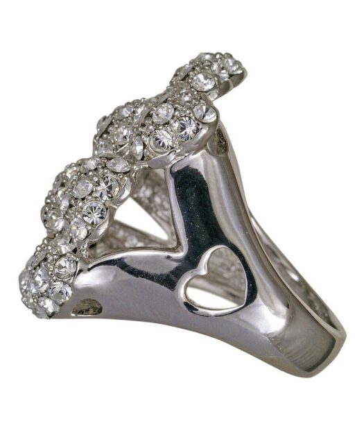 Anillo corazones plata con baño de rodio y Swarovski