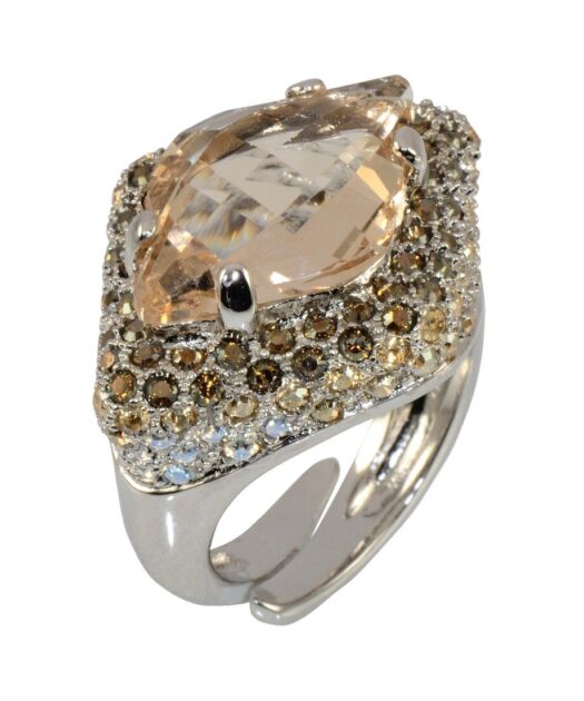 Anillo cristal facetado de plata rodinada con Swarovski