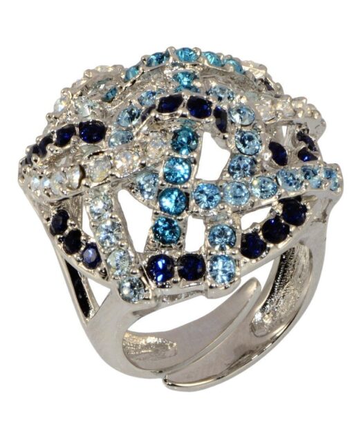 Anillo de nudos en plata rodinada con cristales azules