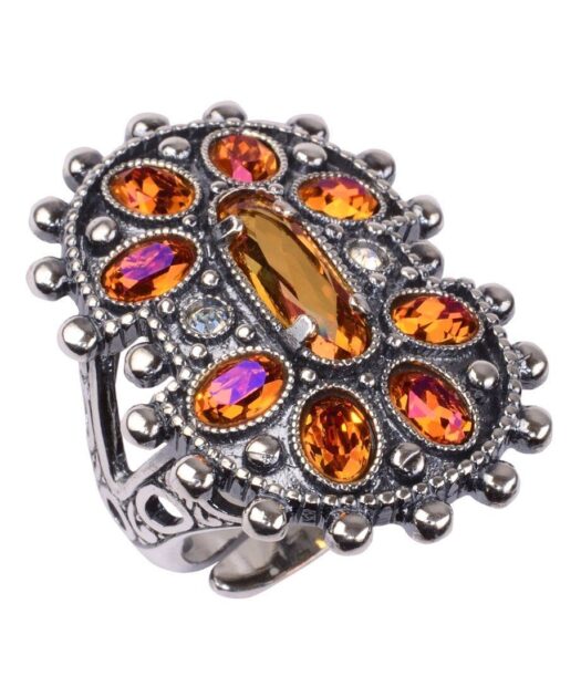 Anillo de plata étnico con cristales Swarovski de color naranja