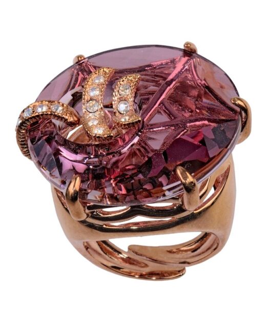 Anillo disco morado de plata de ley bañada en oro rosa con Swarovski Elements