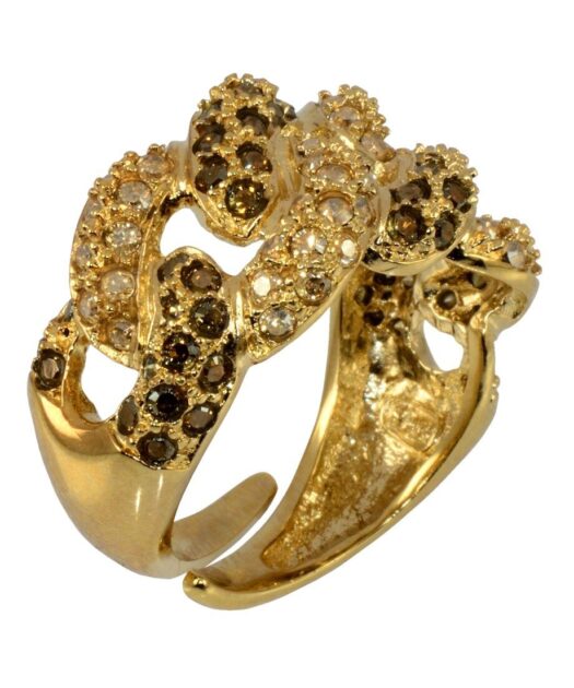 Anillo eslabones oro amarillo con base de plata y Swarovski Elements
