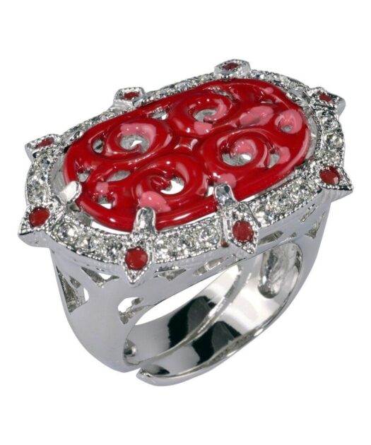 Anillo esmalte rojo de plata de ley rodinada con cristal Swarovski
