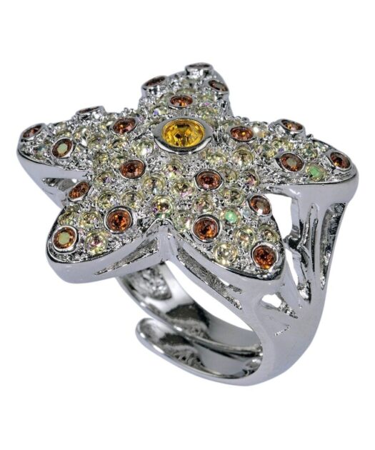 Anillo Estrella de Mar de plata y cristales Swarovski en varios colores