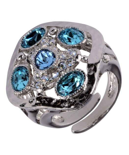 Anillo étnico cristales azules de Swarovski en plata rodinada