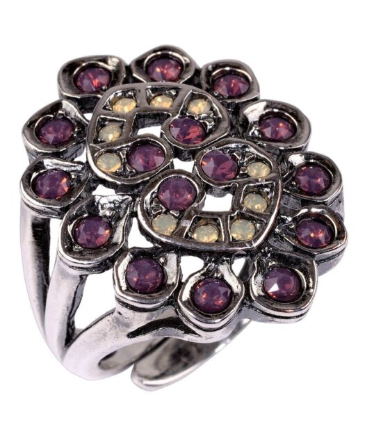 Anillo étnico cristales morados de plata de ley rodinada