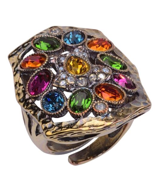 Anillo étnico de colores en plata de ley con baño de oro vintage