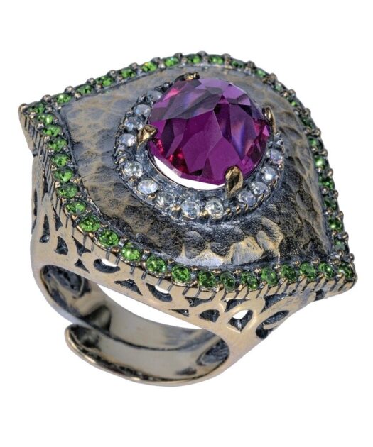 Anillo etrusco con Swarovski Elements de plata bañada en oro vintage