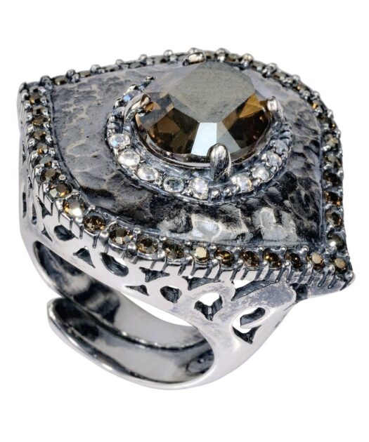 Anillo etrusco de plata con cristales Swarovski marrones