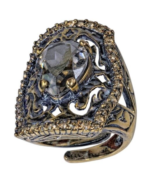 Anillo etrusco oro vintage de plata con cristales Swarovski marrones