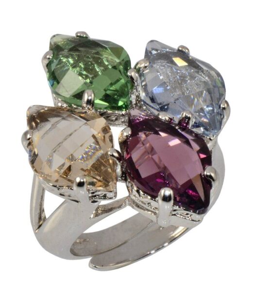 Anillo facetadas Swarovski de plata con acabado rodinado