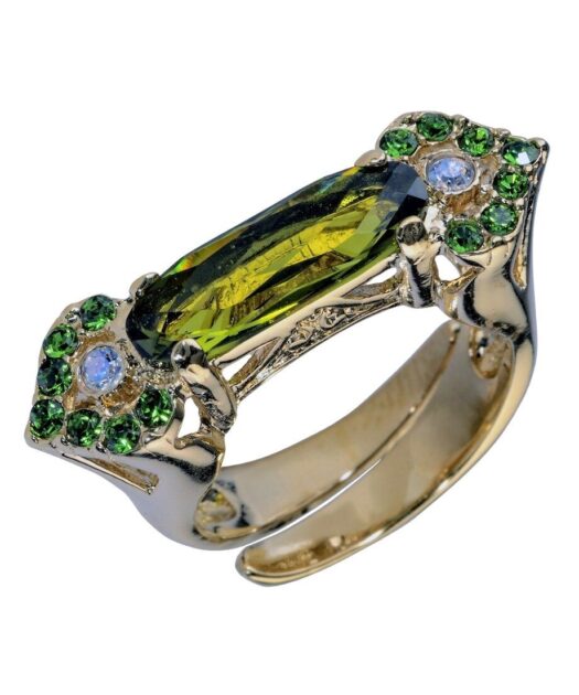 Anillo oro rosa con cristales Swarovski verdes de plata 925 milésimas
