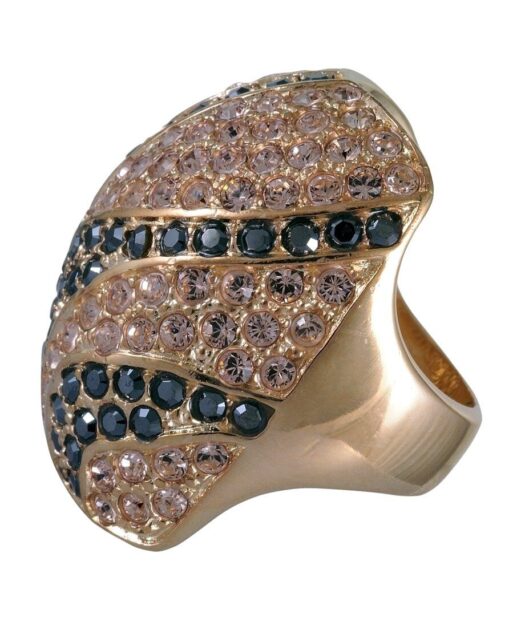 Anillo oro rosa vintage de plata con cristales negros y dorados