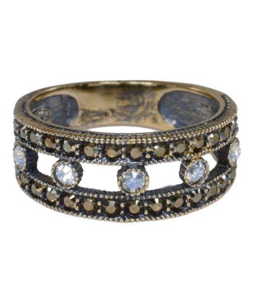 Anillo oro vintage de plata de ley con cristales Swarovski blancos