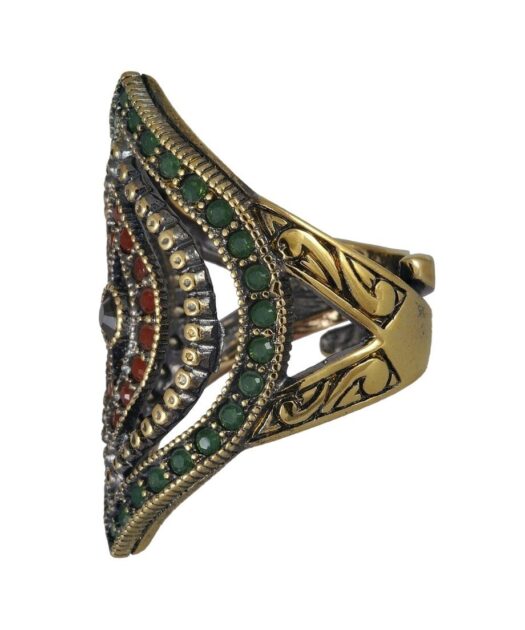 Anillo oro vintage Swarovski Elements granates y verdes de plata de ley