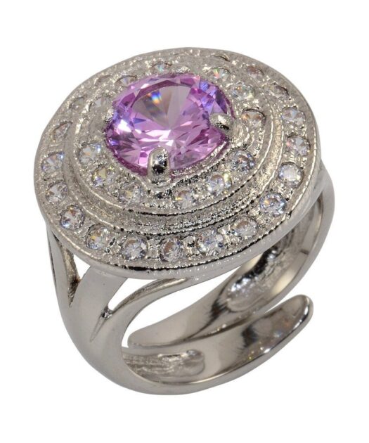 Anillo plata circonitas en tonos malvas y blancos