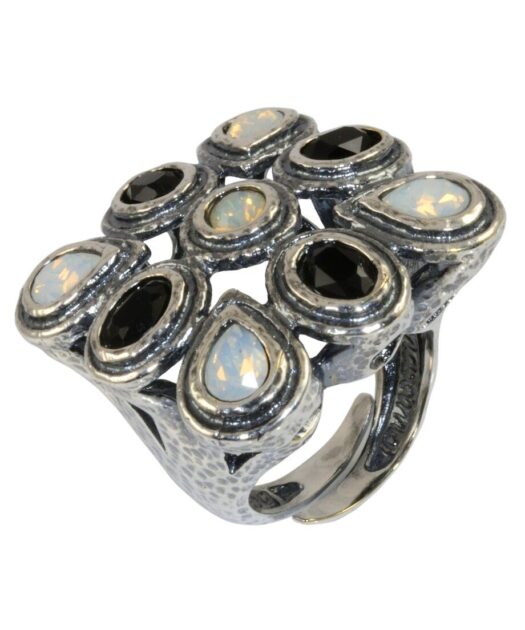Anillo plata cristales Swarovski blancos y negros de varias formas