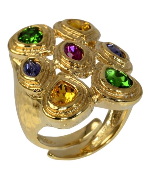 Anillo plata dorada multicolor con cristales Swarovski