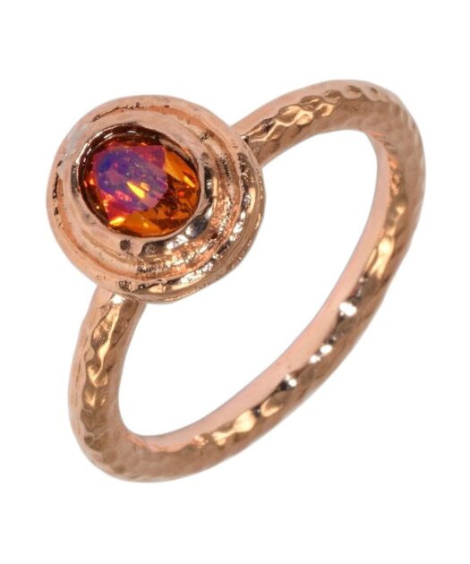 Anillo plata rosa con un cristal Swarovski naranja