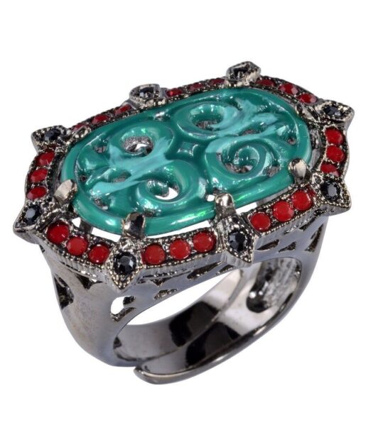 Anillo plata y esmalte verde con cristales Swarovski rojos y negros