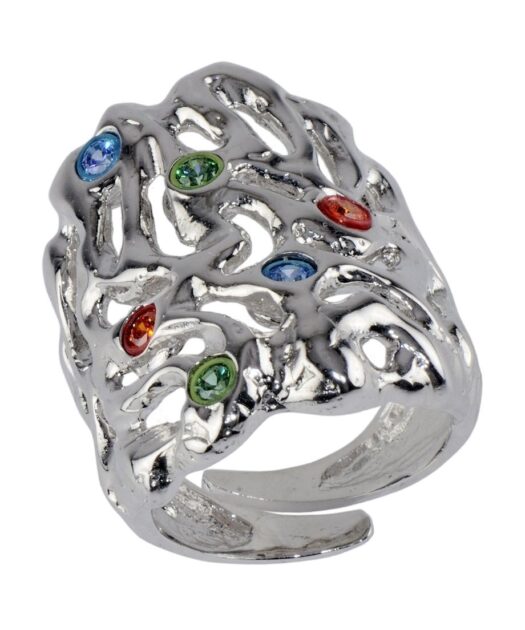 Anillo plateado de bronce con cristales Swarovski de colores
