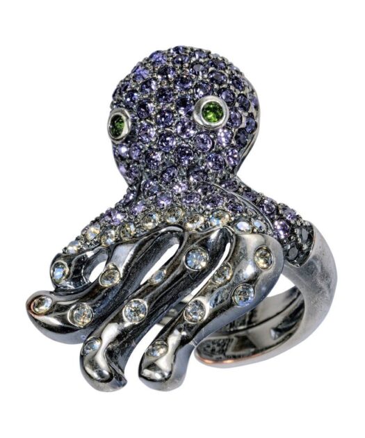 Anillo Pulpo de plata y cristales Swarovski en varios tonos