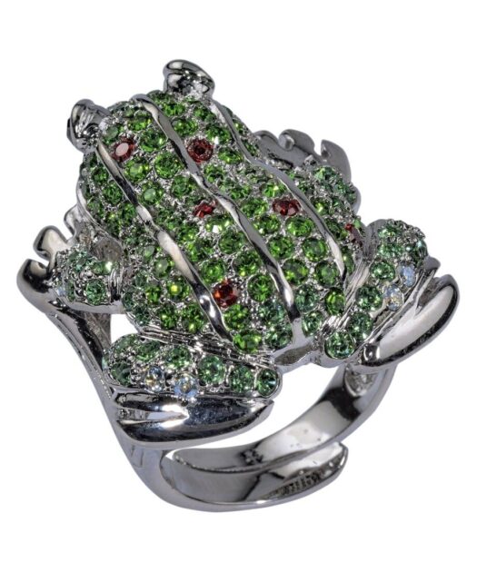 Anillo Rana de plata y cristales Swarovski en varios tonos