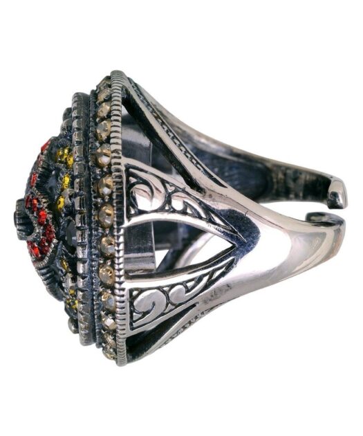 Anillo rojo y dorado de plata bañada en oro con cristales Swarovski