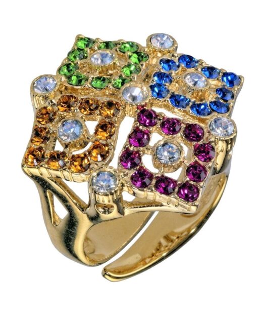Anillo rombo multicolor de plata de ley bañada en oro con Swarovski Elements