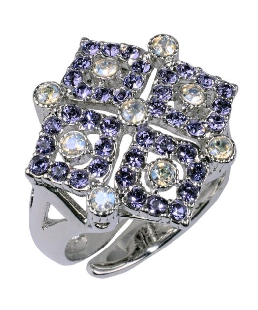 Anillo rombo violeta de plata rodinada con cristales Swarovski