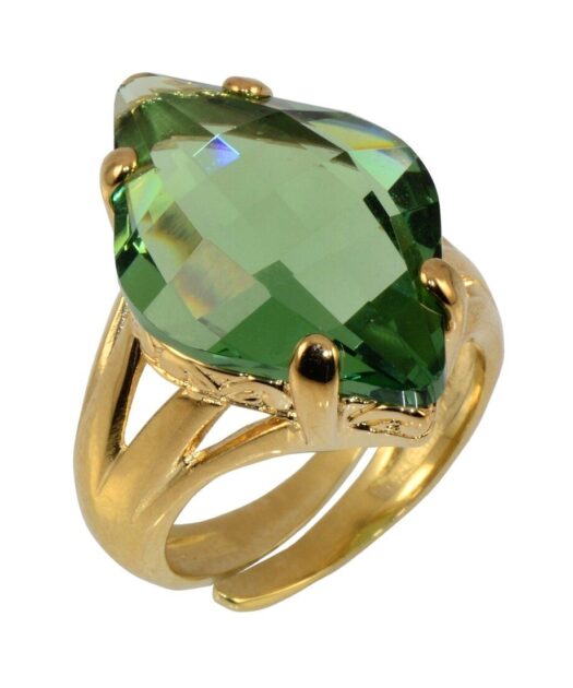 Anillo verde facetado de plata bañada en oro amarillo