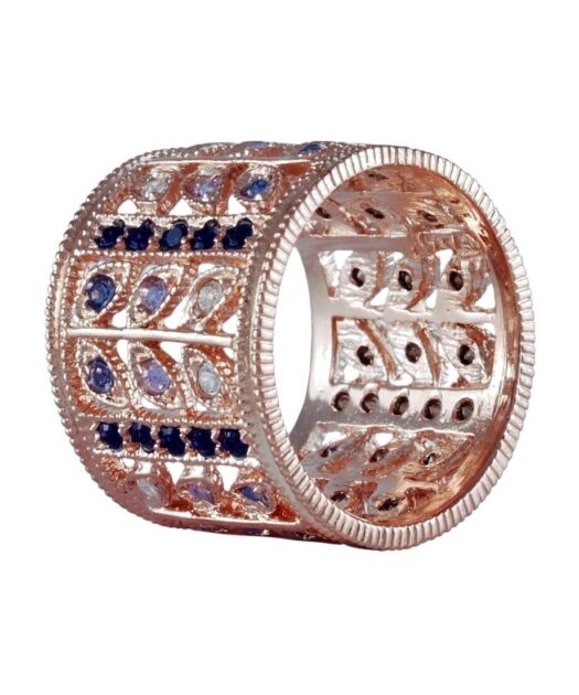 Anillo vintage ancho rosa de plata de ley bañada en oro