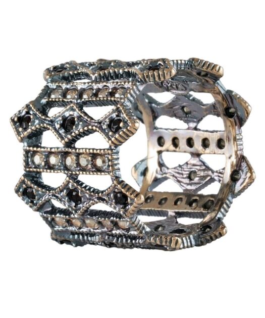 Anillo vintage oro envejecido de plata con cristales Swarovski oscuros