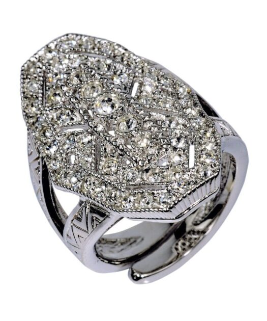 Anillo vintage para novia de plata bañada en rodio con cristales brillantes