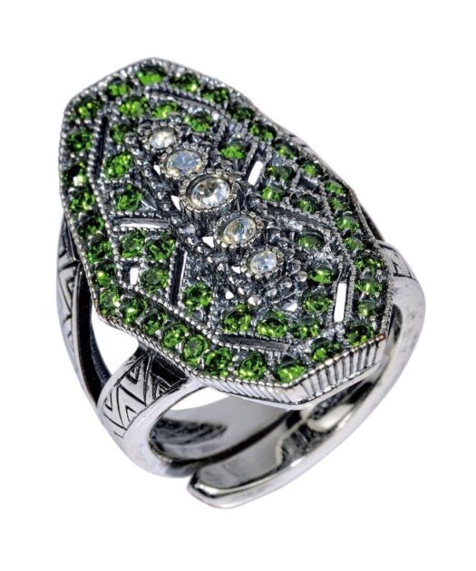 Anillo vintage verde de plata de ley con cristales Swarovski