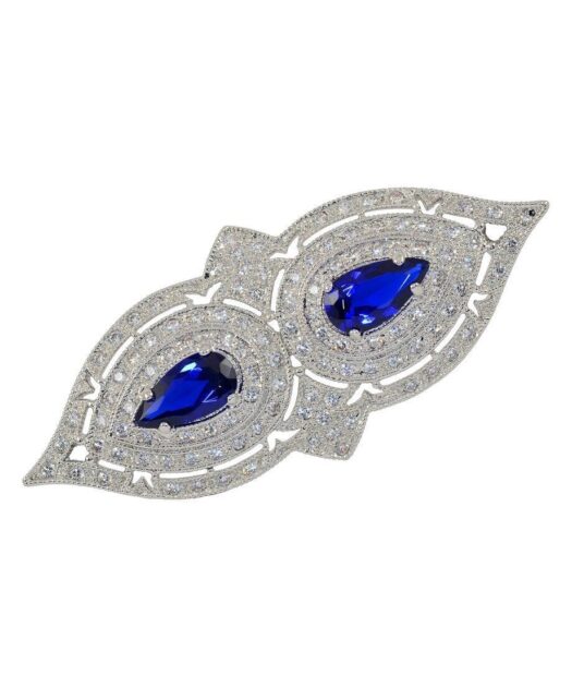 Broche circonitas azules fabricado en plata rodiada