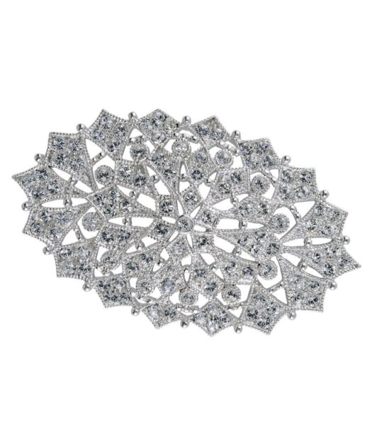 Broche copo de nieve brillante de plata de ley rodinada con Swarovski Elements blancos
