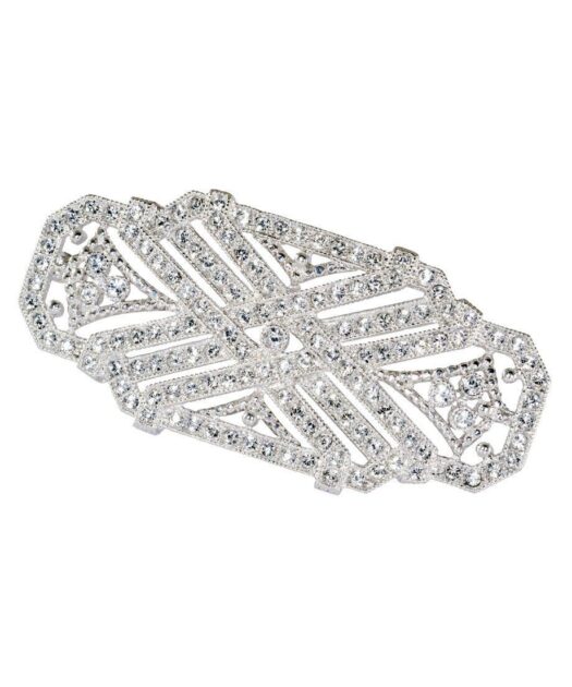 Broche novia estilo vintage de plata de ley bañada en rodio