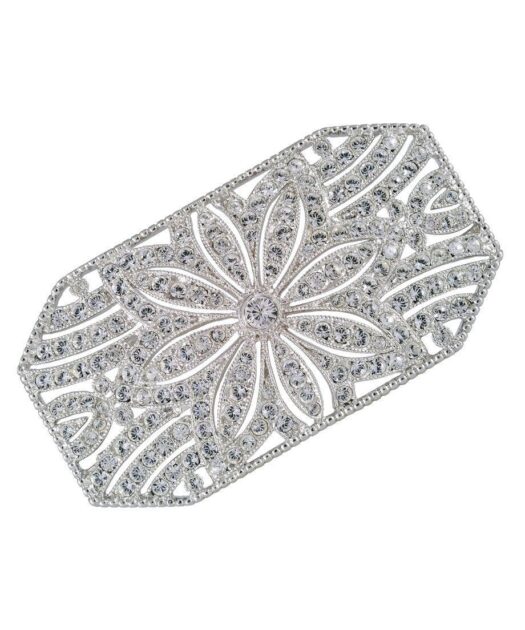 Broche novia flor con cristales Swarovski en plata de ley rodinada