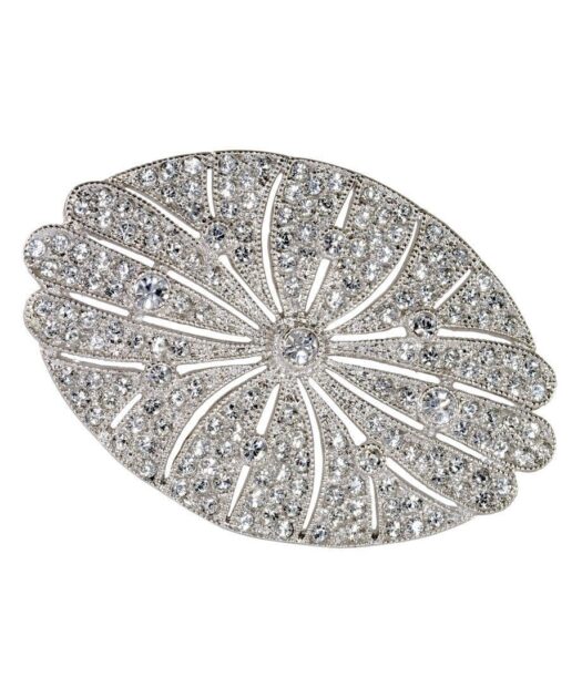 Broche vintage novia con cristales Swarovski brillantes en plata rodinada