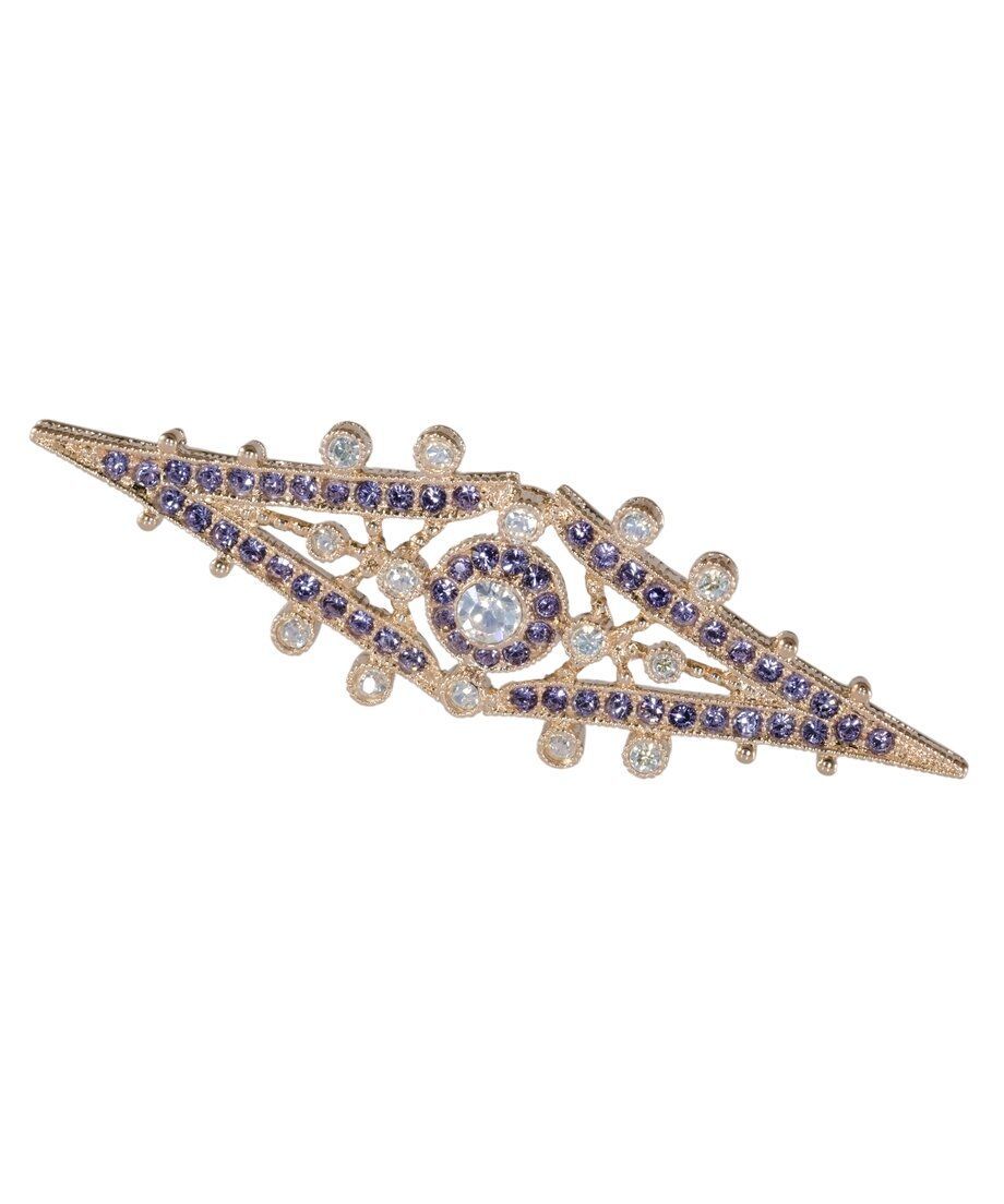 Broche vintage oro rosa de plata con cristales violetas y blancos Broche vintage oro rosa de plata con cristales violetas y blancos