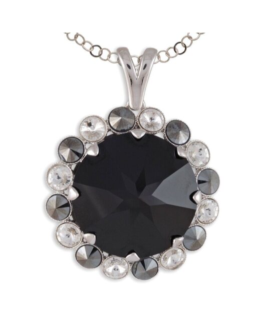 Colgante círculo plata rodinada con un cristal Swarovski negro