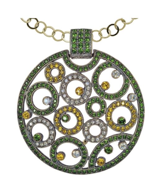 Colgante círculos de colores de plata bañada en oro con cristales Swarovski
