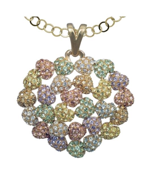 Colgante corazones multicolor de plata bañada en oro vintage