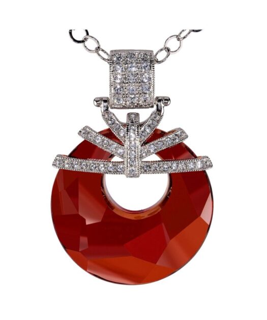 Colgante disco rojo Swarovski de plata bañada en rodio con cadena a juego