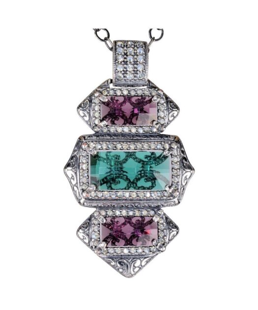 Colgante étnico de plata de ley rodinada con cristales Swarovski